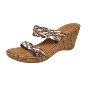 ITALIAN SHOEMAKERS Womens 7.5 Wedge Sandals Woven Rafia Strap Tan
